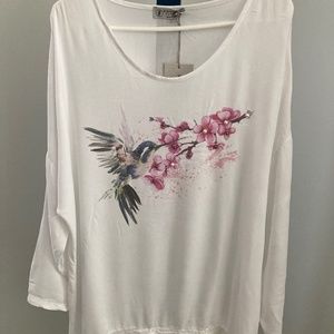 Femme Fatale Hummingbird Shirt With Beaded Detailing - 1x (see measurements) NWT